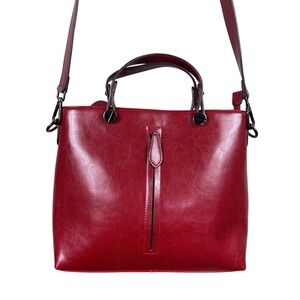 Heshe Chic Red Leather Women's Tote Shoulder Bag Top Handle Crossbody Purse